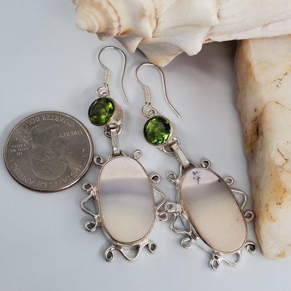 Natural Dolomite Peridot Stone Silver 925 Earrings - Picture 2 of 4